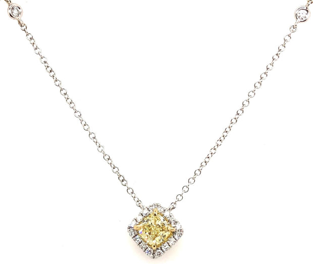 White/Yellow Gold Fancy Yellow Diamond Halo Pendant