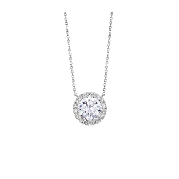 Lab Grown White Gold Diamond Halo Necklace