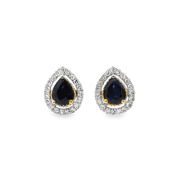 White Gold Sapphire and Diamond Halo Stud Earrings