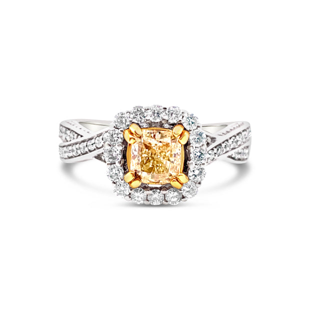 White/Yellow Gold Fancy Yellow Diamond Halo Ring