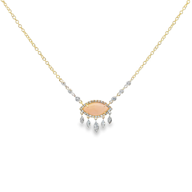 Meira T Yellow Gold Diamond Halo and Opal Fashion Necklace