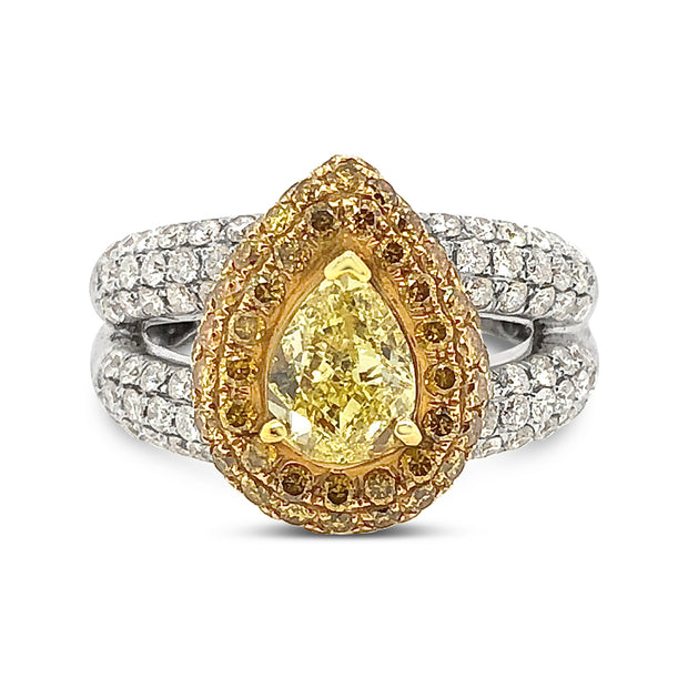 White/Yellow Gold Fancy Yellow Diamond Halo Ring