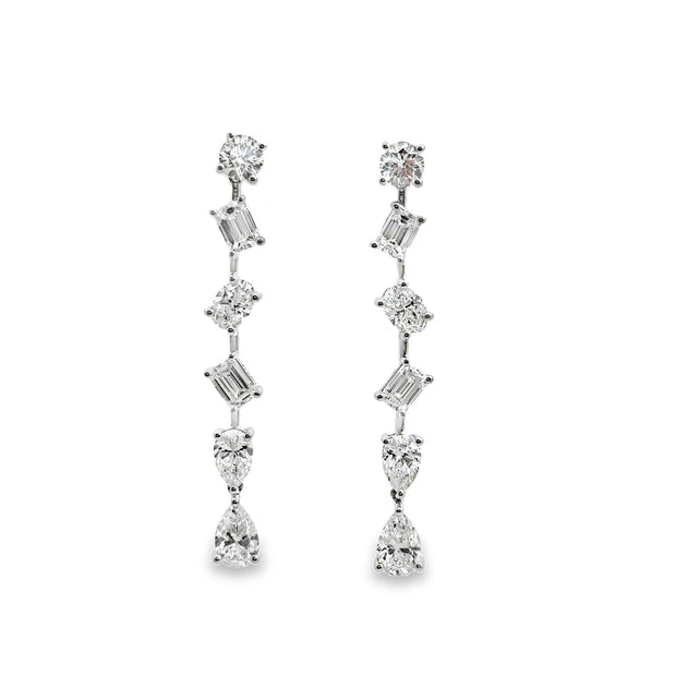 Lab Grown White Gold Multi-Shape Diamond Dangle Earrings