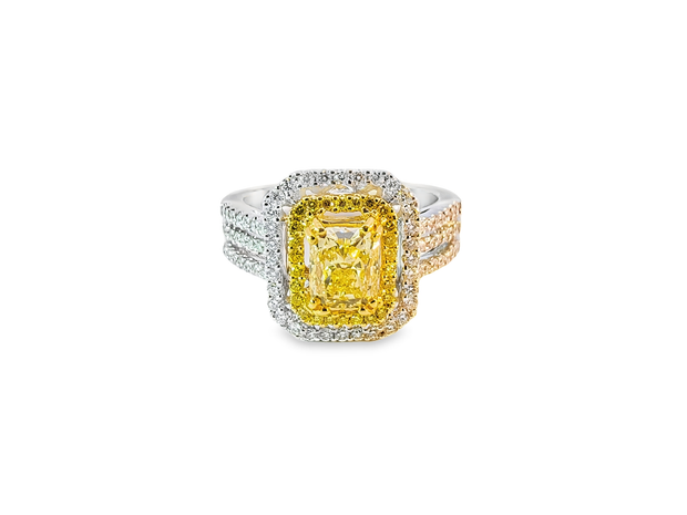 White/Yellow Gold Fancy Yellow Diamond Halo Ring