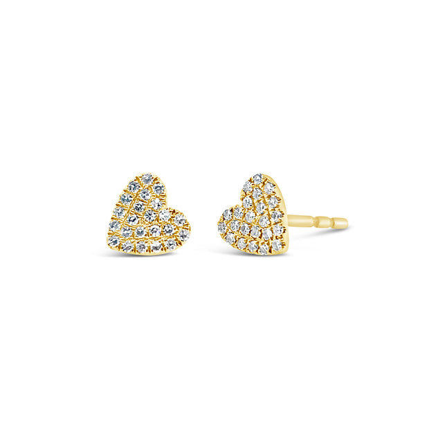 Yellow Gold Diamond Pave Heart Stud Earrings