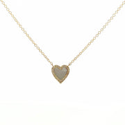 Yellow Gold Mother of Pearl and Diamond Heart Necklace