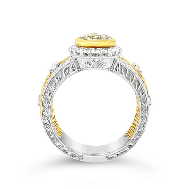 White/Yellow Gold Fancy Yellow Diamond Halo Ring