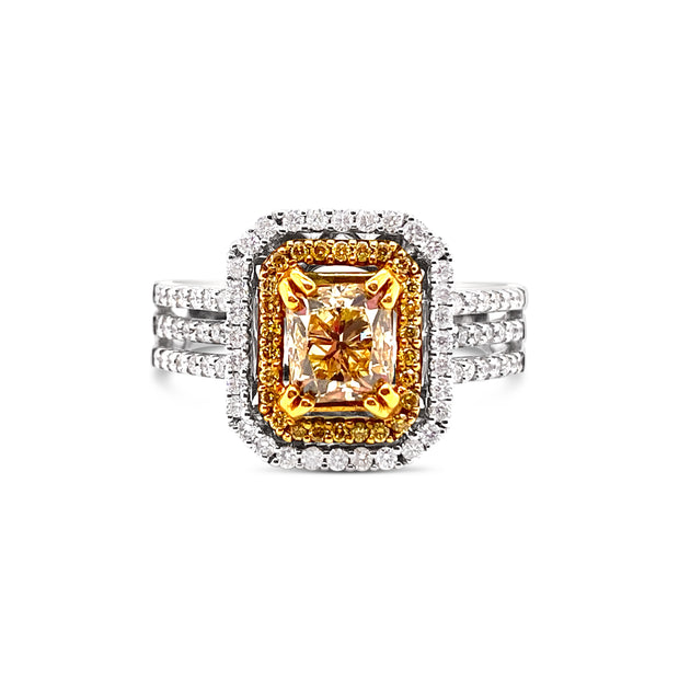 White/Yellow Gold Fancy Yellow Diamond Halo Ring