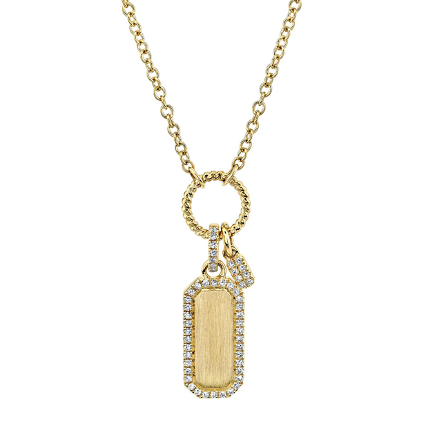 Shy Creation Yellow Gold Diamond Dog Tag Necklace