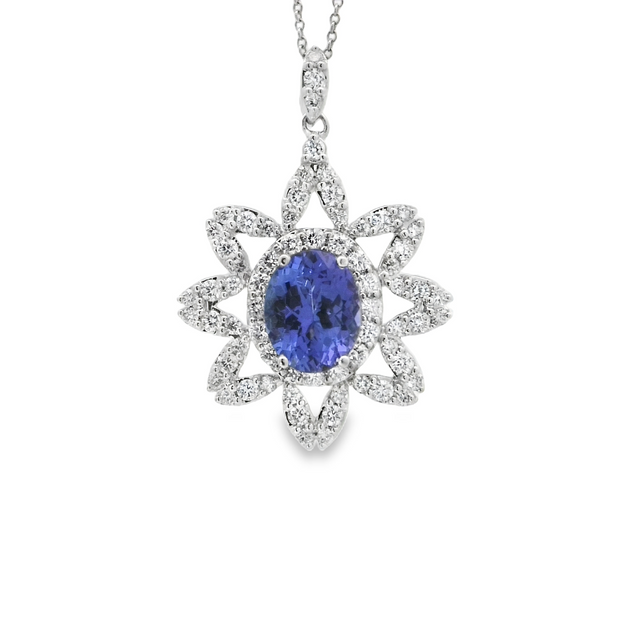 White Gold Tanzanite and Diamond Halo Pendant