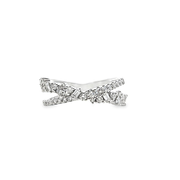 White Gold Diamond Fashion Crossover Ring