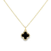 Shy Creation Yellow Gold Double-Sided Mother of Pearl/Black Onyx and Diamond Clover Pendant
