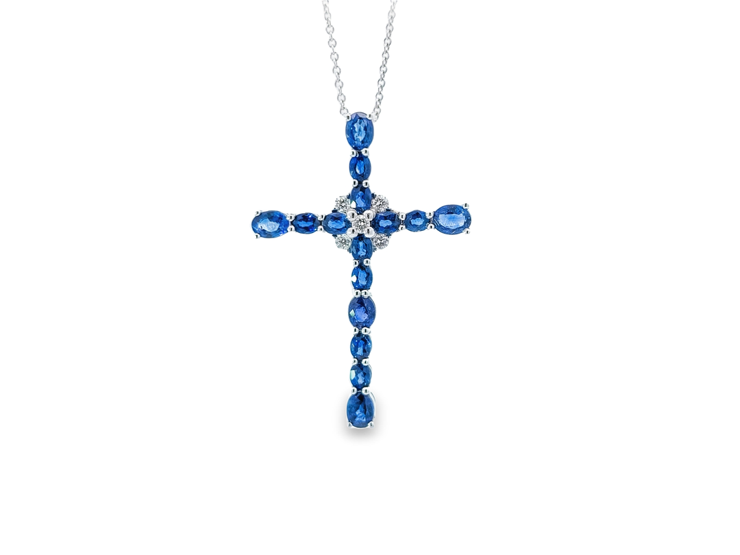White Gold Sapphire and Diamond Cross Pendant – Padis Jewelry