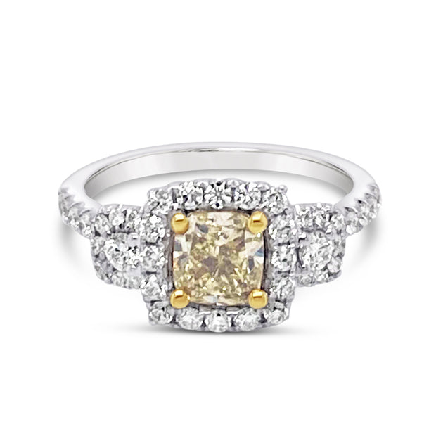 White/Yellow Gold Fancy Yellow Diamond Halo Ring