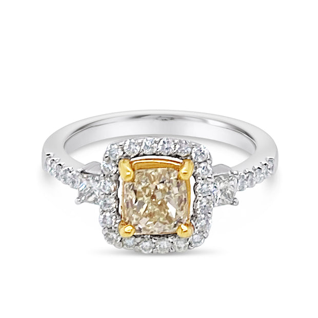 White/Yellow Gold Fancy Yellow Diamond Halo Ring