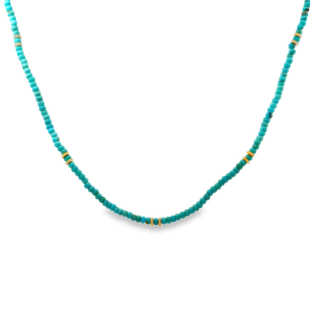Just Jules Yellow Gold Turquoise Bead and Diamond Spacer Necklace