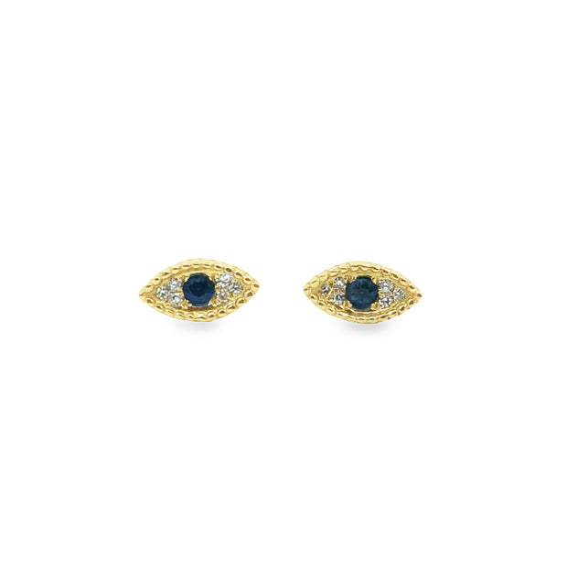 Yellow Gold Sapphire and Diamond Evil Eye Stud Earrings