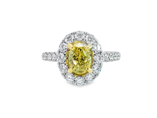 White/Yellow Gold Fancy Yellow Diamond Halo Ring