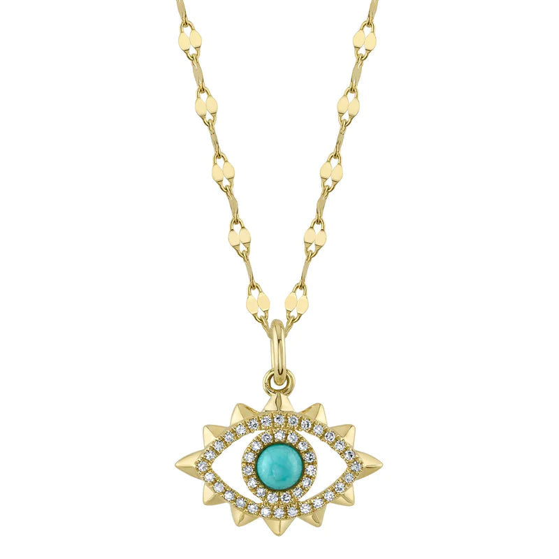 Shy Creation Turquoise and Diamond Evil Eye Pendant