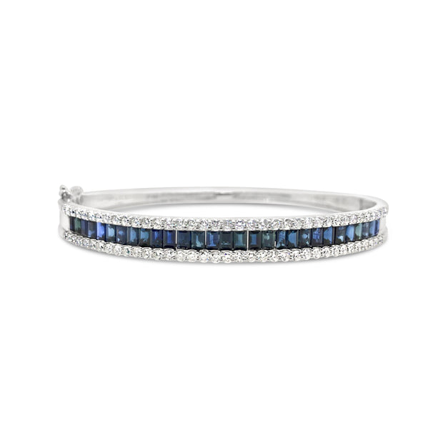 White Gold Sapphire and Diamond Bangle Bracelet