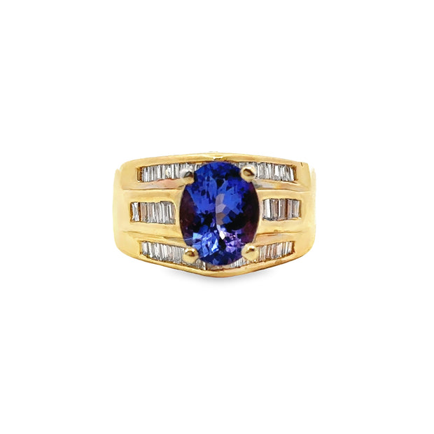 Yellow Gold Tanzanite and Diamond Fashion Ring