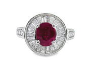 White Gold Ruby and Diamond Halo Ring