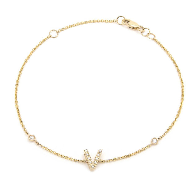 Yellow Gold Diamond Initial Bracelet