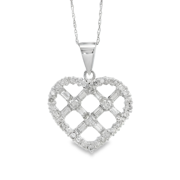 White Gold Diamond Lattice Heart Pendant