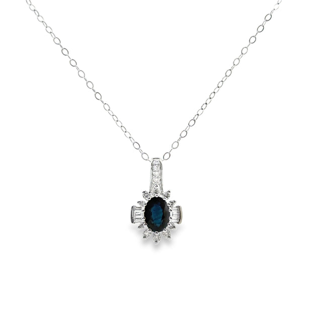 White Gold Sapphire and Diamond Pendant