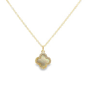 Shy Creation Yellow Gold Double-Sided Mother of Pearl/Black Onyx and Diamond Clover Pendant