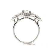 White Gold Halo Three Stone Engagement Ring