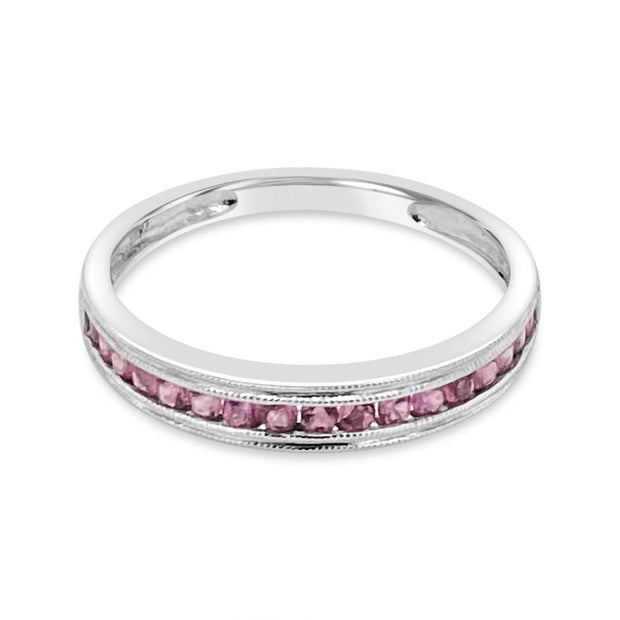 White Gold Pink Topaz Stackable Band