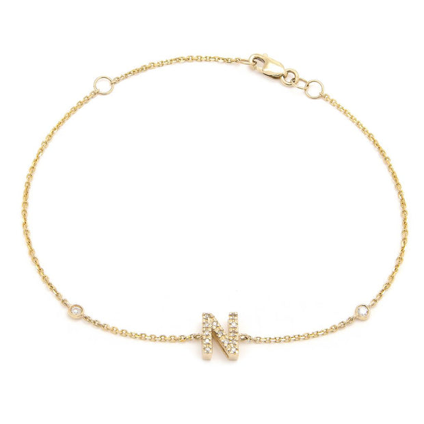 Yellow Gold Diamond Initial Bracelet