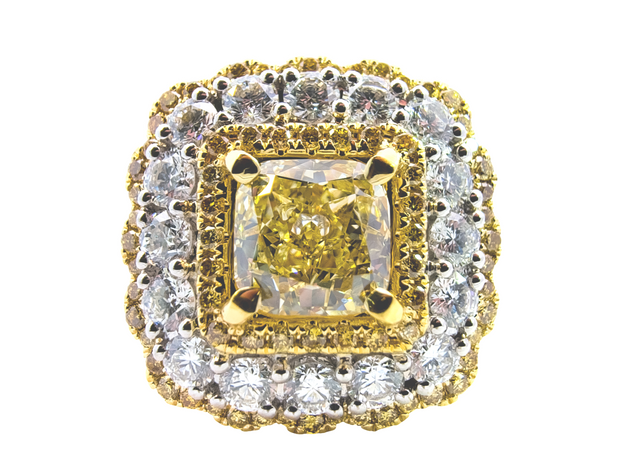 White/Yellow Gold Fancy Yellow Diamond Halo Ring
