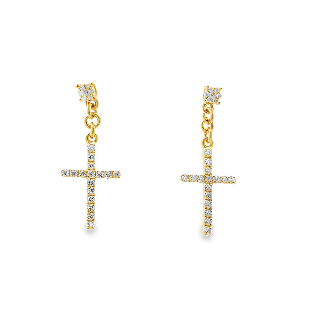 Yellow Gold Diamond Cross Dangle Earrings