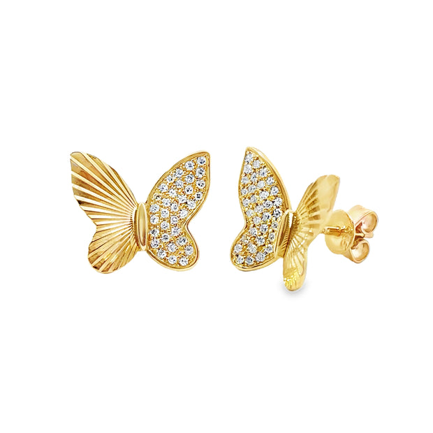 Yellow Gold Diamond Butterfly Stud Earrings
