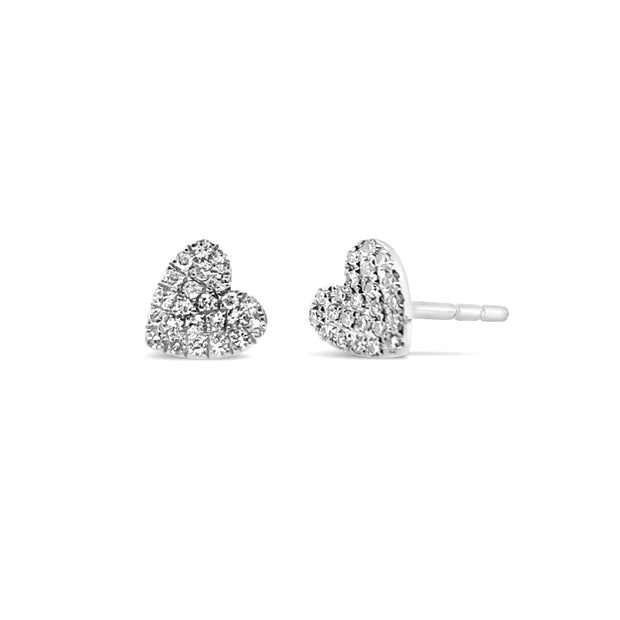 White Gold Pave Diamond Heart Shape Stud Earrings
