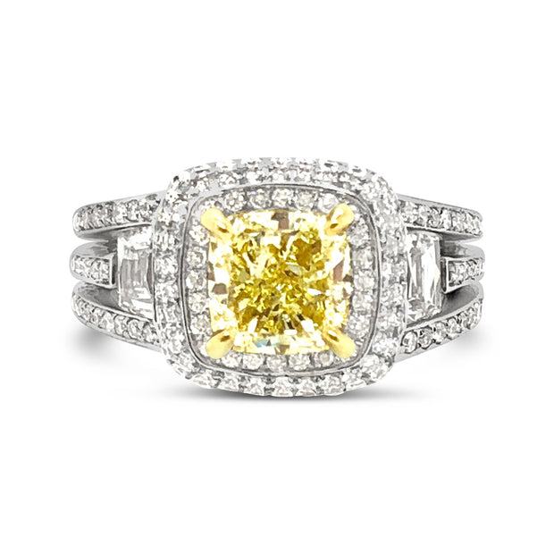 White/Yellow Gold Fancy Yellow Diamond Halo Ring