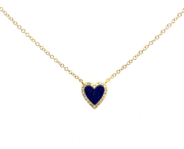 Yellow Gold Lapis and Diamond Heart Necklace