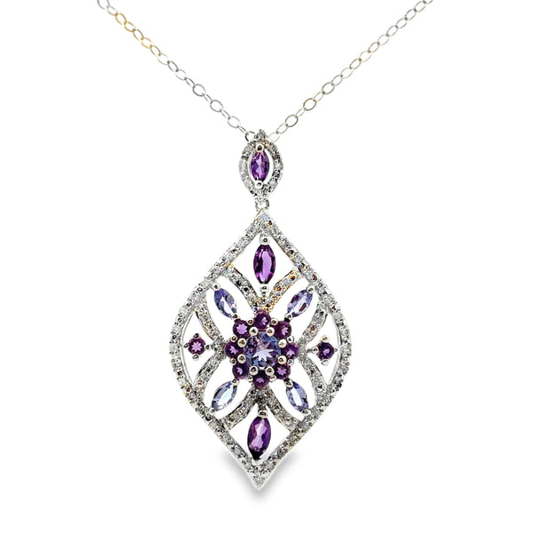 White Gold Tanzanite, Amethyst and Diamond Pendant