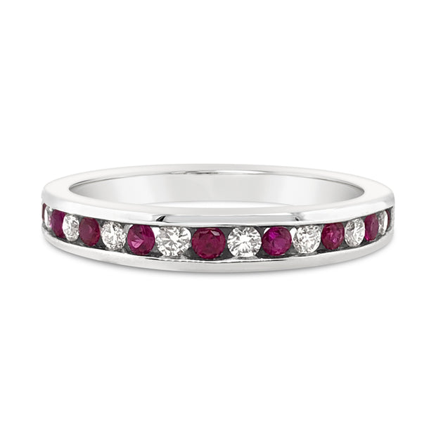 White Gold Ruby and Diamond Eternity Band