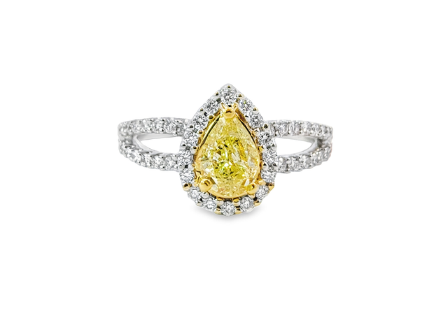 White/Yellow Gold Fancy Yellow Diamond Halo Ring