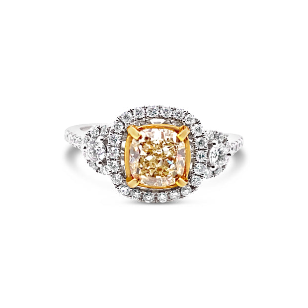 Forevermark White Gold Fancy Yellow Radiant Cut Diamond Halo Ring