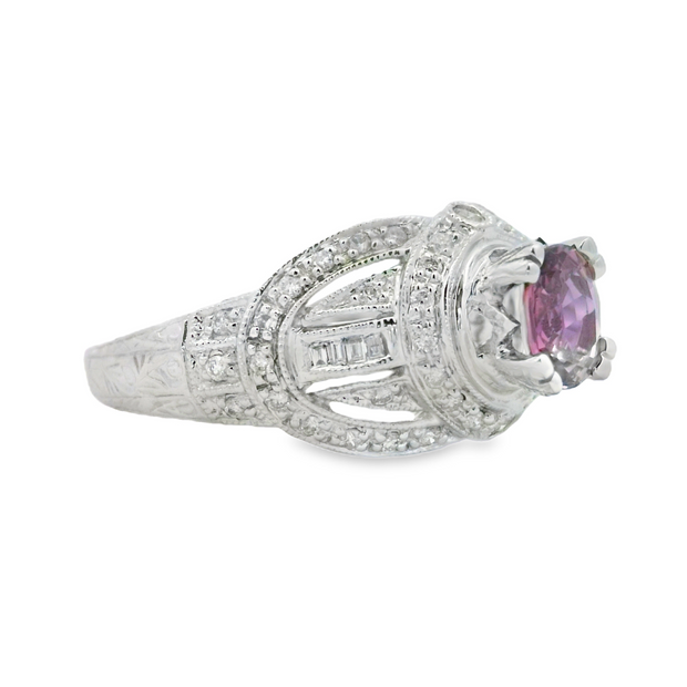 White Gold Pink Sapphire and Diamond Ring