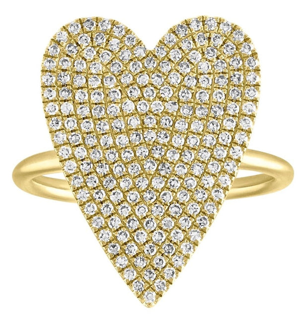 Yellow Gold Pave Diamond Heart Fashion Ring