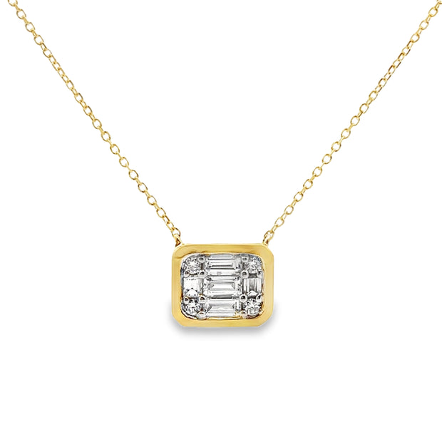 Yellow Gold Round and Baguette Diamond Fashion Necklace
