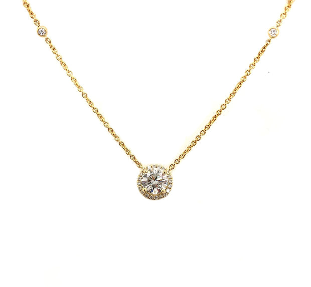 Lab Grown Yellow Gold Diamond Halo Necklace