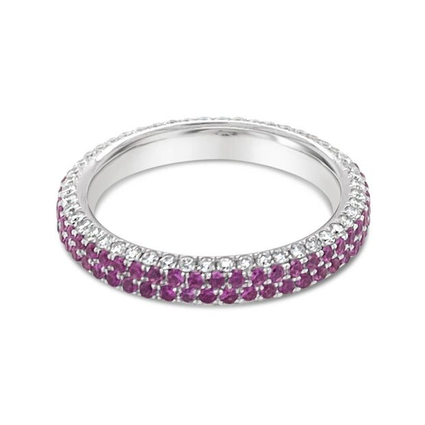 White Gold Pink Sapphire and Diamond Eternity Band
