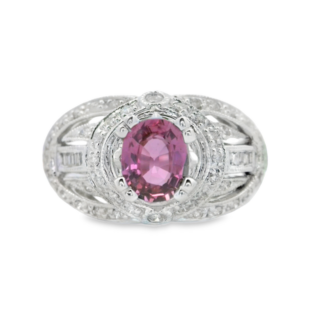 White Gold Pink Sapphire and Diamond Ring