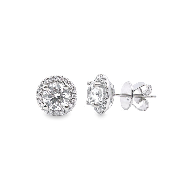 Lab Grown White Gold Diamond Halo Stud Earrings